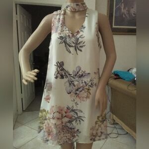 BNWT Floral Sleeveless Dress BY SOULMATES SZ. MED CREAM MINI W/ SLIP (DILLARDS)